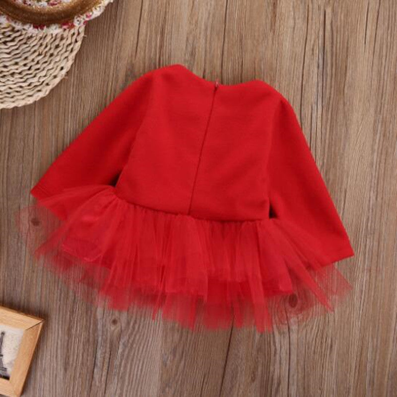 Baby Christmas Tutu Dress Spring and Autumn Long Sleeve Christmas Mesh Dress