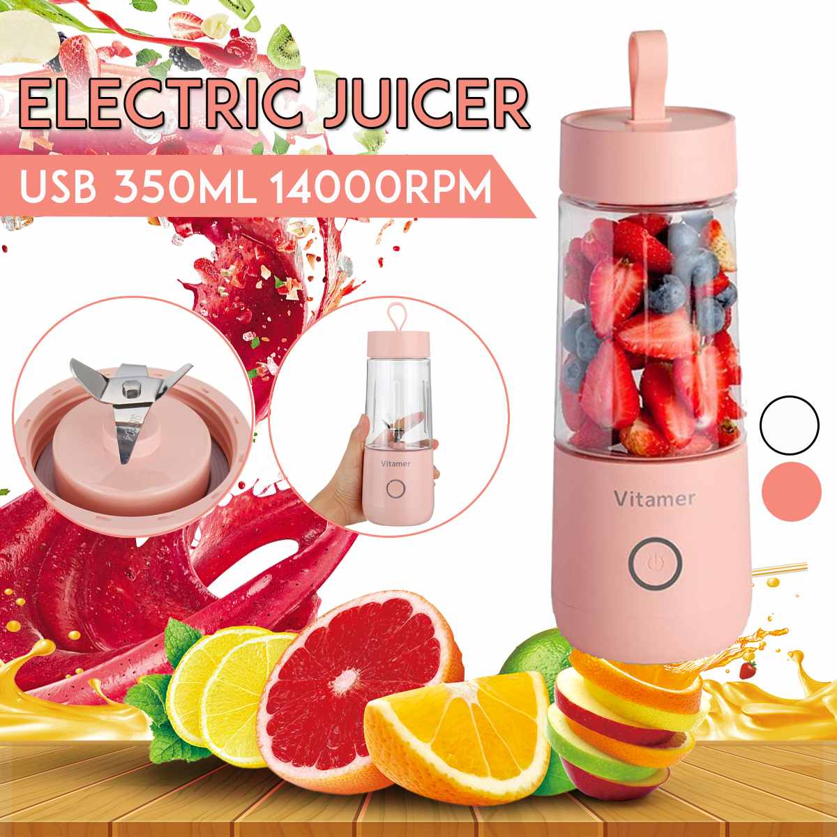 Portable Blender 350ml – USB Rechargeable Smoothie Maker | Kitchen Gadget