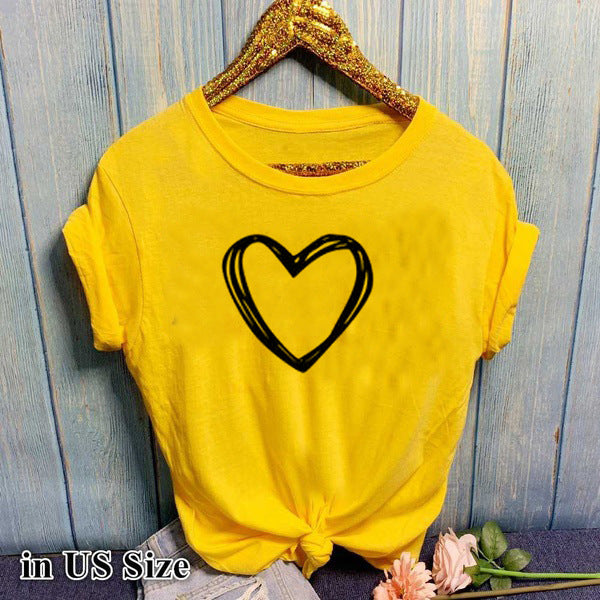 Heart Print T-Shirt Women - Cute Casual Summer Tee | Short Sleeve