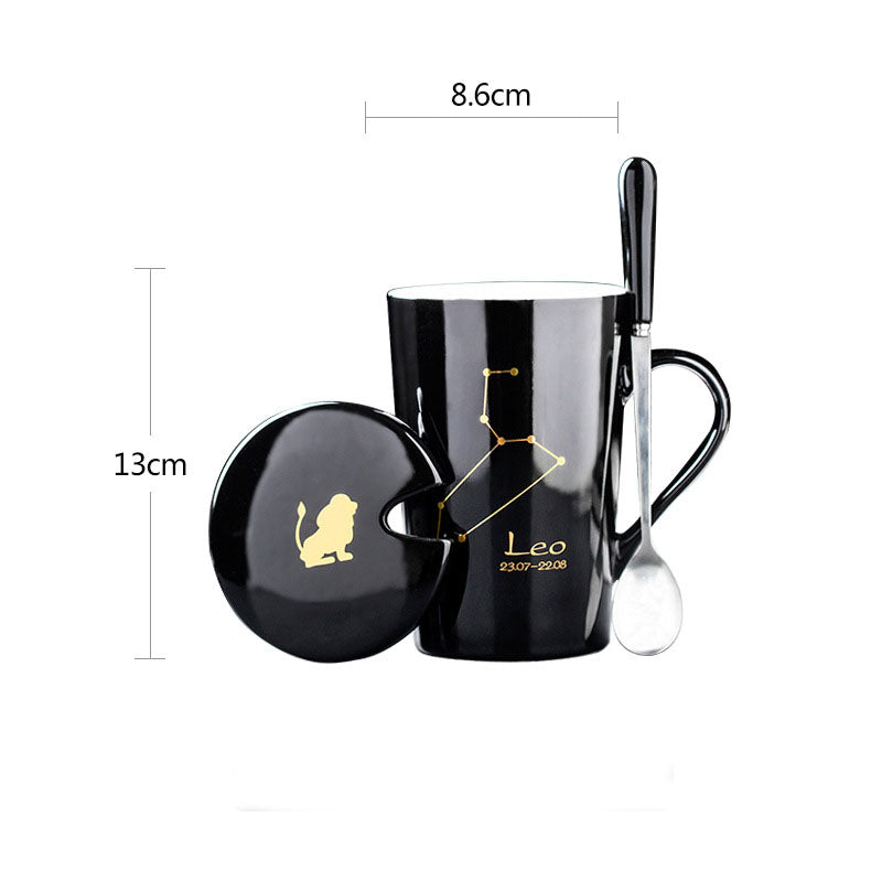 Constellation Ceramic Mug – Zodiac Coffee Cup with Lid & Spoon | Creative Gift