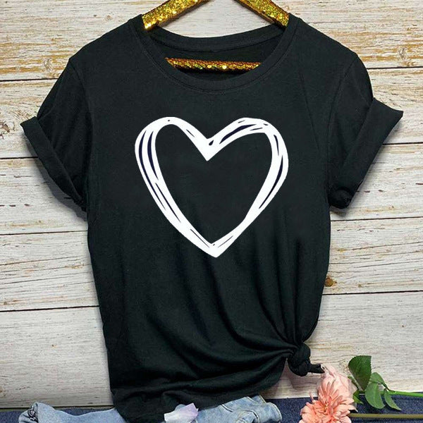 Heart Print T-Shirt Women - Cute Casual Summer Tee | Short Sleeve
