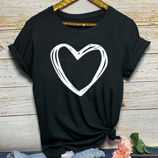 Heart Print T-Shirt Women - Cute Casual Summer Tee | Short Sleeve