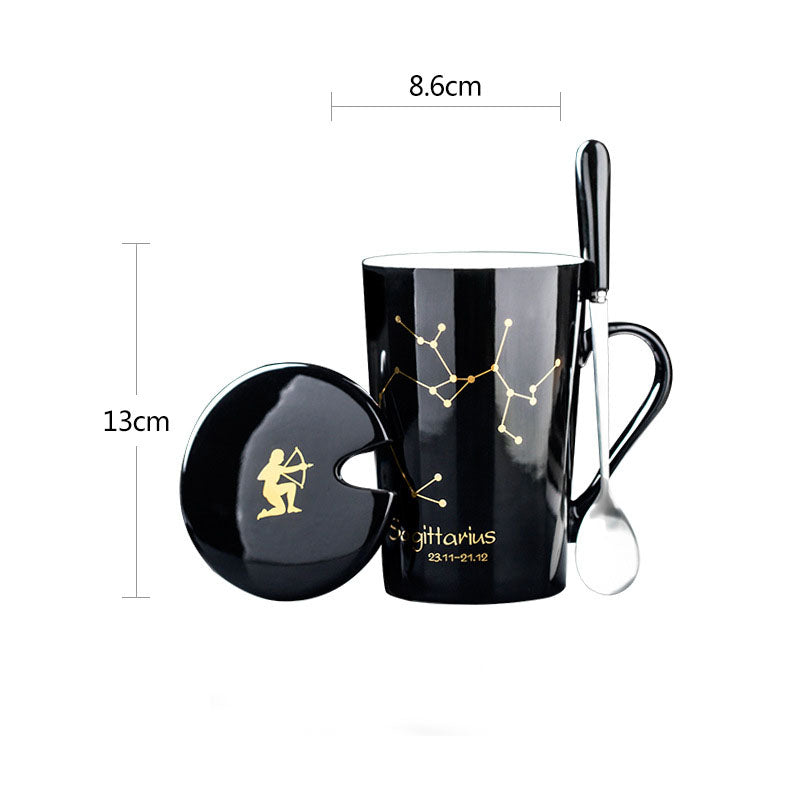Constellation Ceramic Mug – Zodiac Coffee Cup with Lid & Spoon | Creative Gift