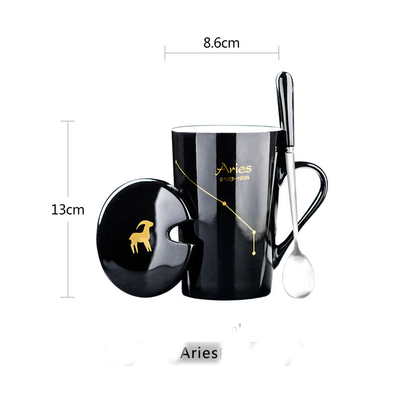 Constellation Ceramic Mug – Zodiac Coffee Cup with Lid & Spoon | Creative Gift