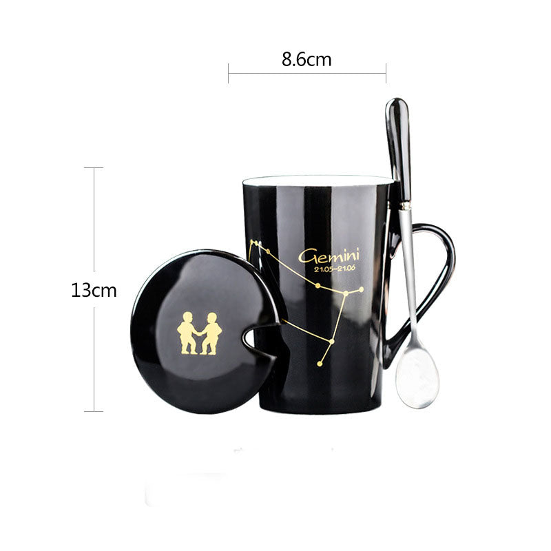 Constellation Ceramic Mug – Zodiac Coffee Cup with Lid & Spoon | Creative Gift