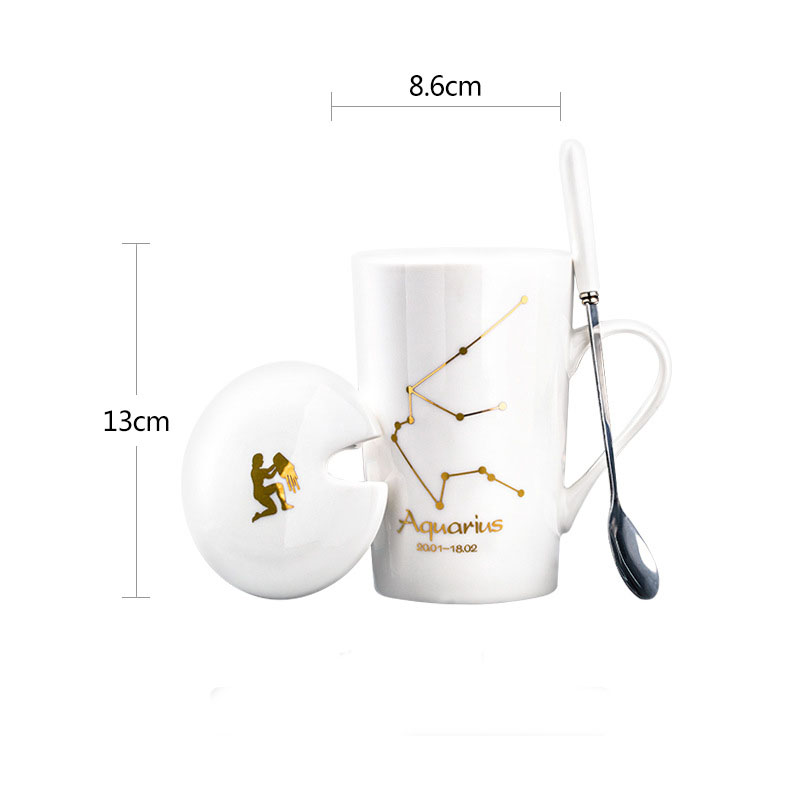 Constellation Ceramic Mug – Zodiac Coffee Cup with Lid & Spoon | Creative Gift