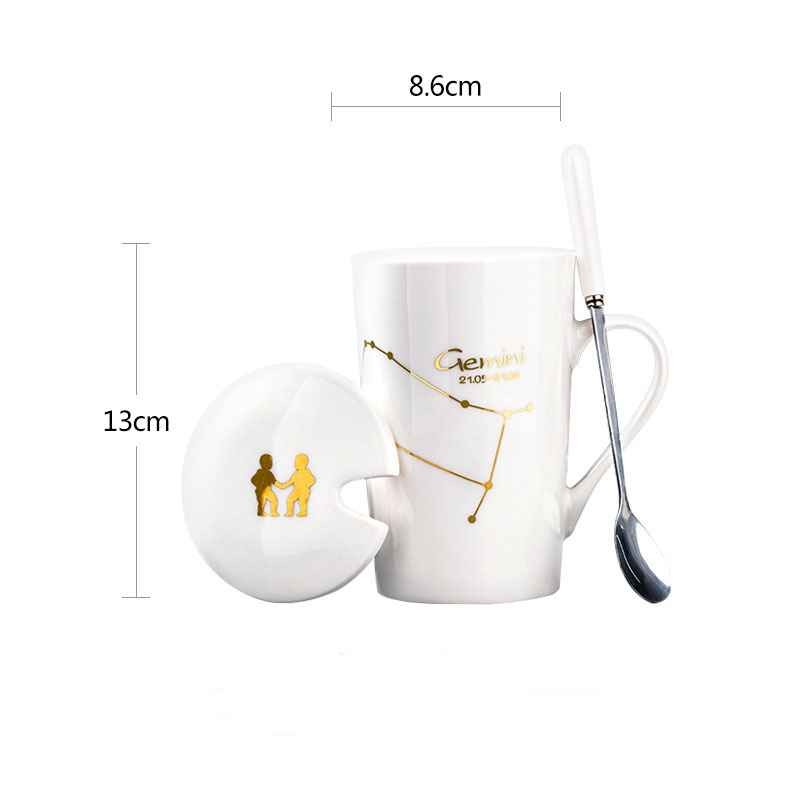 Constellation Ceramic Mug – Zodiac Coffee Cup with Lid & Spoon | Creative Gift