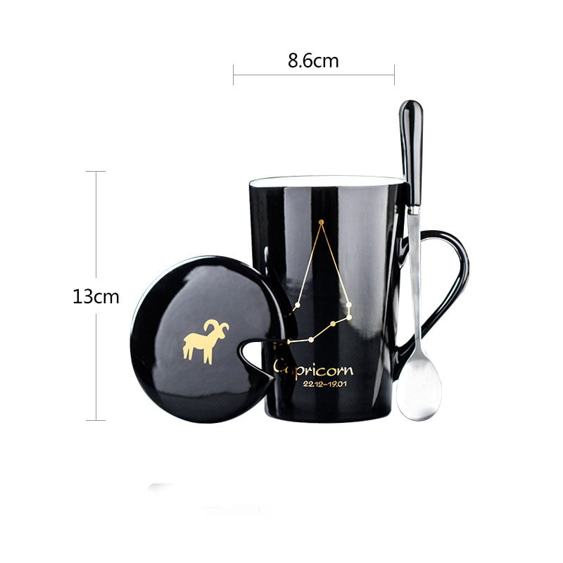 Constellation Ceramic Mug – Zodiac Coffee Cup with Lid & Spoon | Creative Gift