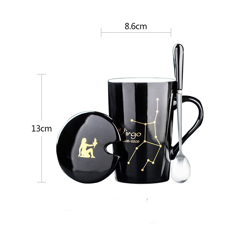Constellation Ceramic Mug – Zodiac Coffee Cup with Lid & Spoon | Creative Gift