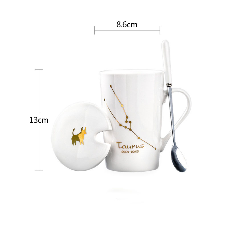Constellation Ceramic Mug – Zodiac Coffee Cup with Lid & Spoon | Creative Gift