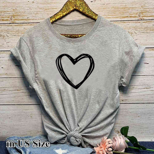 Heart Print T-Shirt Women - Cute Casual Summer Tee | Short Sleeve