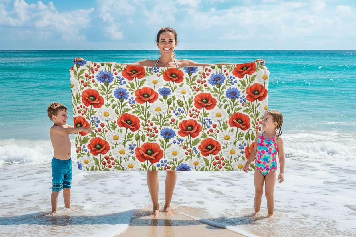 Lifestyle wildflower towel ocean