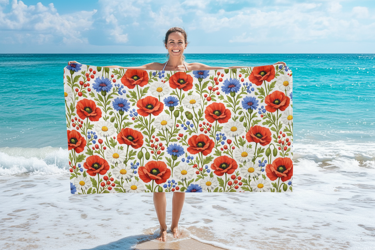 Wildflower Beach Towel – Poppy & Daisy Floral Print